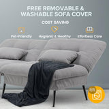 COMHOMA Convertible Futon Sofa Bed, 72″Fabric Futons Couch with Adjustable Backrest, Folding Sleeper Recliner for Living Room Furniture (Grey) COMHOMA