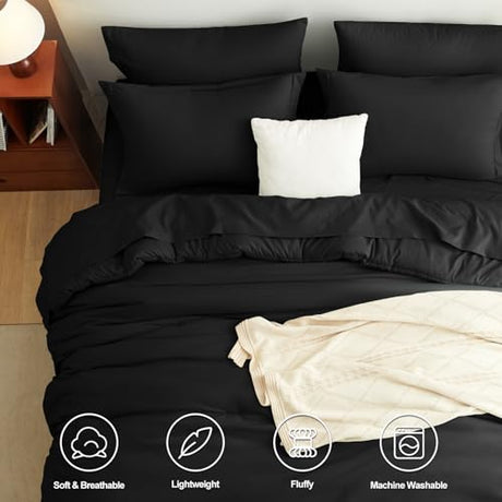 CozyLux Full Comforter Set Black, 7 Pieces Bed in a Bag Soft Bedding Comforter Set with Sheets, All Season Boho 7PC Bed Sets with Comforter, Fitted Sheets, Flat Sheets, Pillow Shams and Pillowcases CozyLux
