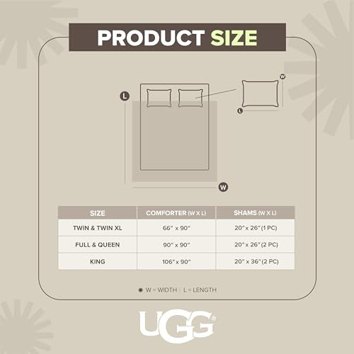 UGG Leonora Comforter Set with 2 Pillow Shams Lightweight Down Alternative Blanket Reversible Cozy Warm All Season Washable and Hypoallergenic Bedding Set, Full/Queen, Light Grey UGG