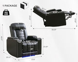 Power Recliner with Zero Gravity,Adjustable Headrest,Wireless Charger,LED Light Faux Leather Electric Reclining Chair Home Theater Seating USB Type-C Port,Cup Holder,Tray Table,Extended Footrest Black