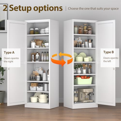 pozdeg 67" Metal Storage Cabinet with Lock, Tall Narrow Office File Cabinets with 5 Adjustable Shelves, Metal Steel Locker for Home, School, Office, Garage or Gym (White) pozdeg