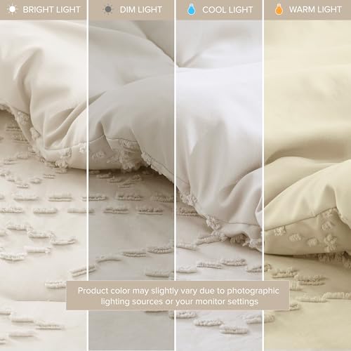 Comfort Spaces Twin/Twin XL Comforter Set for College Tufted Boho Dorm Comforter Set Twin XL Size, All Season Lightweight Bedding Set Soft, Matching Sham Beige 2 Piece Comfort Spaces