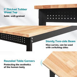 96'' Adjustable Workbench, 2500 LBS Load Capacity Heavy Duty Workstation with Power Outlets & Pegboard, Rubber Wood Top Worktable for Garage, Office,Workshop, Commercial Antifir