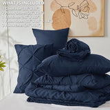 CozyLux Queen Comforter Set Navy Blue, 7 Pieces Pintuck Bed in A Bag, Premium Blue Comforter Queen Size, Pinch Pleat Bedding Sets with Comforter, Sheets, Pillowcases & Shams CozyLux
