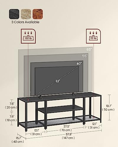 VASAGLE Modern TV Stand for TVs up to 65 Inches, 3-Tier Entertainment Center, Industrial TV Console Table with Open Storage Shelves, for Living Room, Bedroom, Black with Wood Grain ULTV097B22 - WoodArtSupply