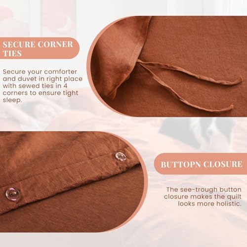 Gaytri Handicraft 100% Linen Duvet Cover with Pillowcase Twin Full Queen King Single Double Sizes Bedding Set with Buttons & Ties, Brunt Orange Linen Comforter Set (King 90x104) Generic
