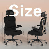 Ergonomic Office Chair, Mesh Desk Chair with Headrest, Lumbar Support, Thick Seat Cushion, Flip-up Arms, High Back Computer Task Chairs for Home Office (English, Black/Gold) CASASIO
