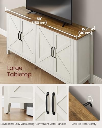 VASAGLE LIRY Collection - Storage Cabinet, Buffet Cabinet, Sideboard, Credenza, with Adjustable Shelves, for Living Room, Entryway, Rustic White and Honey Brown ULSC381W01 VASAGLE