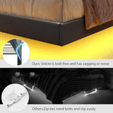 busyaeh Floating Bed Frame Queen with Storage Headboard, Platform Bed Queen Size with Storage & LED Lights,Metal Floating Queen Bed Frame, No Box Spring Needed, Noise-Free, Easy Assembly, PU Black busyaeh