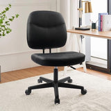 CLATINA Armless Home Office Chair, Small PU Leather Ergonomic Low Back Desk Chair with Lumbar Support and Wheels, Adjustable Height 360° Swivel Rolling Computer Task Chair, Black CLATINA