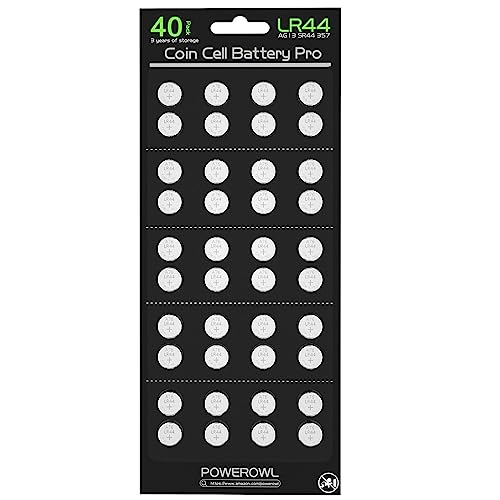 POWEROWL High Capacity LR44 Batteries 40 Pack, L1154F AG13 357 303 SR44 A76 Premium Alkaline Battery 1.5V Button Coin Cell Batteries POWEROWL