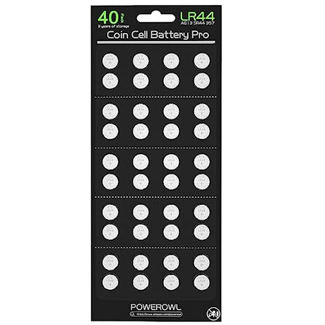 POWEROWL High Capacity LR44 Batteries 40 Pack, L1154F AG13 357 303 SR44 A76 Premium Alkaline Battery 1.5V Button Coin Cell Batteries POWEROWL