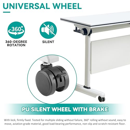 HSHBDDM Folding Conference Table, Foldable Conference Table Flip Top Mobile Training Table with Wheels, Metal Legs, Rectangular Modular Conference Room Table for Office Meeting Conference Room HSHBDDM