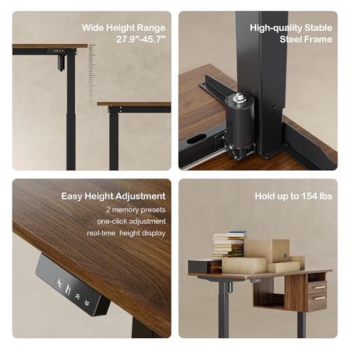 ModernMate Electric Standing Desk with 4 Drawers, 47.2 x 23.6 Inch Height Adjustable Whole Piece Sit Stand Desk, Computer Home Office Workstation with Open Storage Shelf, Black Walnut ModernMate