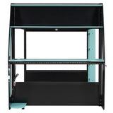 Merax Full Over Full Gaming Bunk Bed Frame with Side-Mounted Oversized Desk, USB Charging Ports & Cable Grommet & Light, Cool Design Heavy-Duty Esports Loft Bed Frame, Blue Merax
