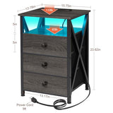 AMHANCIBLE Night Stand Set 2, LED Nightstand with Charging Station, End Side Tables with USB Port & Outlet, Bedside Table with Fabric Drawers for Bedroom Living Room, Dark Grey, HET053LDG AMHANCIBLE