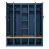 Ball & Cast 62.9" Farmhouse Hall Tree with Bench,4-in-1 Coat Rack W/Display Shelf,4 Storage Unit and 5 Shoe Cabinet,Entryway Cabinet W/ 6 Hanging Hookers,for Hallway,Living Room,Mudroom,Blue Ball & Cast