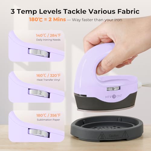 HTVRONT Heat Press H1 Mini Heat Press Machine, Small Heat Press Portable Iron Press Machine for T Shirts, Hats, Heating Transfer Projects (H1 Lavender Purple) HTVRONT