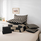 Erosebridal Geometric Plaid Twin Comforter Set 7 Piece Beige Black Brown Checkerboard Bed in A Bag with Sheets Checkered Grid Bedding Set for Kids Boys Men,Modern Aesthetic Bed Set Erosebridal