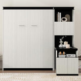 SOFTSEA Full Size Murphy Bed with Desk and Storage Shelves and Cabinets, Black+White SOFTSEA