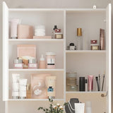 TAMUNE Vanity Desk with Mirror and Lights, Makeup Vanity with Drawers and Hidden Shelves, Full Length LED Mirror, Bedroom Dressing Table with Sliding Top, Grid Drawer, White, 19.7”D x 31.5”W x 63”H TAMUNE