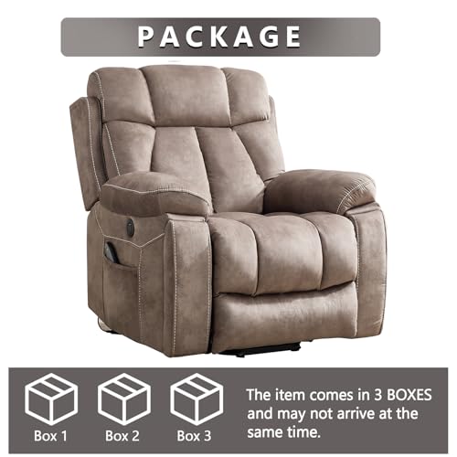 CANMOV Large Power Lift Recliner Chairs with Massage and Heat for Elderly Big People, Heavy Duty Motion Reclining Mechanism-Anti Skid Fabric Recliner Chair with 2 Concealed Cup Holders,Light Brown