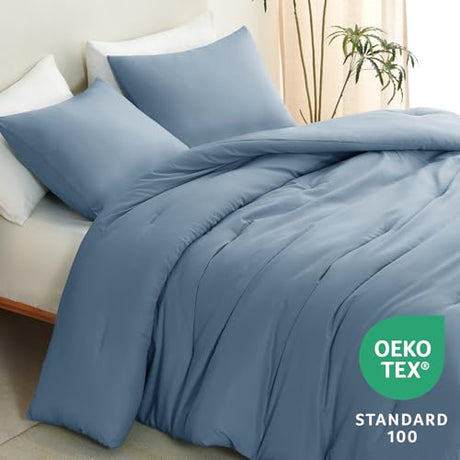 CozyLux Grayish Blue Queen Comforter Set, 3 Pieces Dusty Blue Solid Breathable Quilted Bedding Sets, Luxury Soft Fluffy Bed Set with Down Alternative Comforter All Season (1 Comforter & 2 Pillowcases) CozyLux