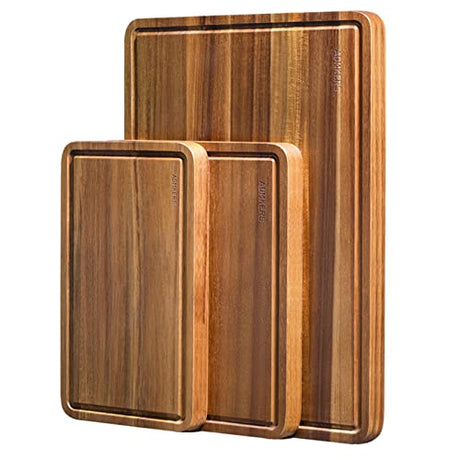 Wood Cutting Boards Set of 3 for Kitchen, Thick Chopping Board, Large Wooden Cutting Board Set with Deep Juice Groove and Handles, Wooden trays for ADMKERS