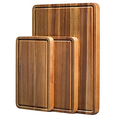 Wood Cutting Boards Set of 3 for Kitchen, Thick Chopping Board, Large Wooden Cutting Board Set with Deep Juice Groove and Handles, Wooden trays for