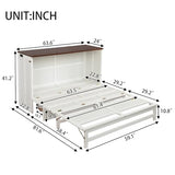 DaiNNCN Cabinet Murphy Bed with Storage Drawer and Charging Station,Cube Foldable Platform Bed,Space-Saving for Living Room,No Box Spring Needed,Queen Size,White+Walnut DaiNNCN