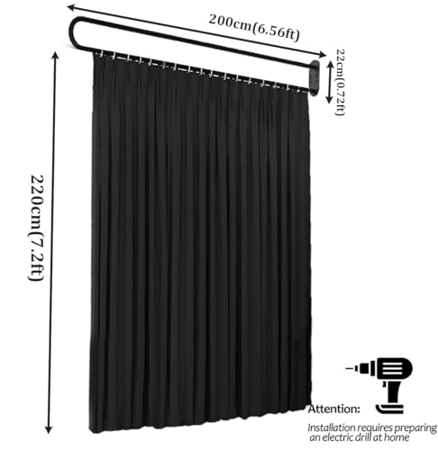 GODNOEI U-Shape Room Divider Privacy Partition Curtains Metal Support Wall Mounted Curtains for Fitting Room Beauty Salon Bedroom Hospital SPA (7.2ft Black) GODNOEI