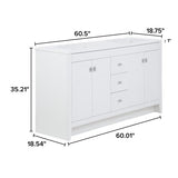 Spring Mill Cabinets Lonsdale 60-Inch Double-Sink Bathroom Vanity with White Top, 2 Soft-Close Cabinets, 3 Drawers, 60.5" W x 18.75" D, White Spring Mill Cabinets