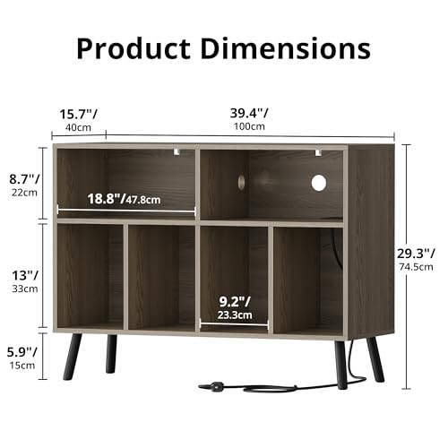 Cozy Castle Record Player Stand with Vinyl Storage Cabinet, Wood Turntable Table Open Shelf Holder Up to 350 Albums Cube Storage Organizer for Living Room, Office, Gray Cozy Castle
