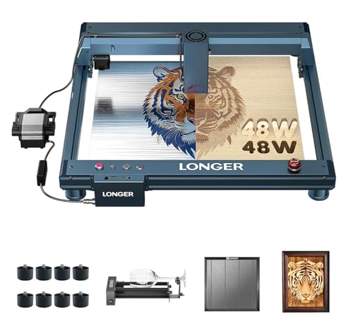 Longer B1 40W Laser Engraver, 48000mW Output Laser Cutter Machine with Auto Air Assist, 440mm*440mm Honeycomb, Y-axis Rotary Roller 360° Rotation with Bracket,8Pcs Laser Engraver Raiser QFLONGER