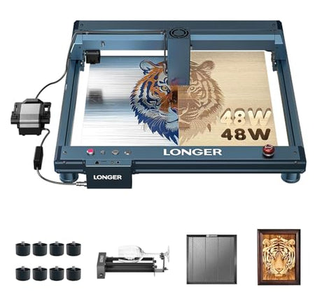 Longer B1 40W Laser Engraver, 48000mW Output Laser Cutter Machine with Auto Air Assist, 440mm*440mm Honeycomb, Y-axis Rotary Roller 360° Rotation with Bracket,8Pcs Laser Engraver Raiser QFLONGER