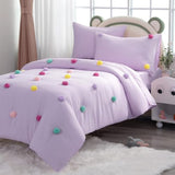 HOMBYS Pom Poms Bedding Comforter Set for Girls, 5 Piece Purple Boho Kids Comforter Set for All Season，Twin/Twin XL Size HOMBYS