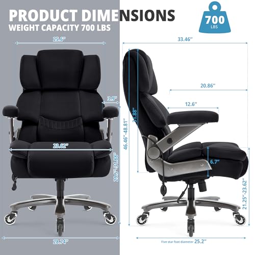 Fabric Big and Tall Office Chair 700lbs-High Back Executive Cloth Computer Chair with Adjustable Lumbar Support 3D Flip Arms Plus Size Rubber Wheels-Extra Wide Large Desk Chairs, Heavy Duty Metal Base VUZI