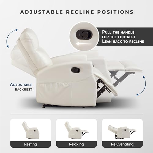Lexicon Manual Recliner Chair, Wall Hugger Reclining Chair, Faux Leather Nursery Recliner, Tab Pull Reclining, Magazine Pocket, for Living Room/Theater Seating/Apartment, Easy Assembly, Beige