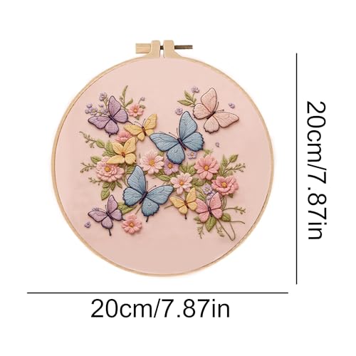 Embroidery Kit for Beginners & Adults Starter Kit, Cross Stitch Kits,DIY Hand Embroidery Needlepoint Set with Hoop, Pre-Printed Fabric, Threads and Instructions (Butterfly)