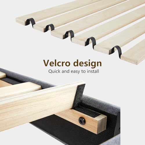 DUMOS King Size Bed Frame - Fabric Upholstered Platform Bed with Headboard, 800LBS Sturdy Wooden Slats Support, No Box Spring Needed, Noise Free, Easy Assembly, Grey DUMOS