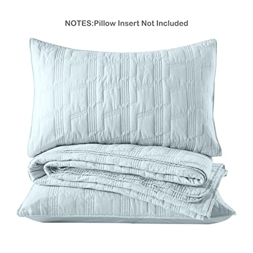 HORIMOTE HOME 100% Cotton Quilt Set Queen Size, Baby Blue Pre-Washed 3-Piece Bedspread Coverlet Set, Cozy Lightweight Stitching Bedding Cover with 2 Shams in Geometric Pattern for All Season HORIMOTE HOME