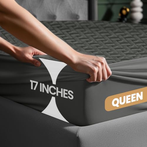 Utopia Bedding Waterproof Mattress Protector Queen Size (Gray), Premium 3D Air Soft Fabric Mattress Cover, Fits 17 Inches Deep, Breathable, Fitted Style with Stretchable Pockets Utopia Bedding