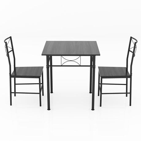 JOIN IRON 3-Piece Kitchen Dining Room Table Set for Small Spaces，Iron Wood Square Table with 2 Chairs for Kitchen Dining Room Furniture (Ash) JOIN IRON