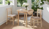 CARTESIAN 3-Piece Drop Leaf Dining Set, Natural Wood Table and 2 Chairs with Beige Cushions, Small Space Kitchen Furniture CARTESIAN