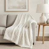 DaDa Bedding Luxury White Roses Fluffy and Cuddly Faux Fur with Sherpa Backside Fleece Cloud Throw Blanket - Super Soft Warm Plush Luxe Solid Toss for Sofa, Couch or Bed - 63" x 90" DaDa Bedding