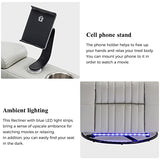 QKFF Power Swivel Glider Recliner for Nursery, Home Theater Seating with Hidden Arm Storage LED Light Strip Cup Holder Tray Table Cell Phone Holder for Living Room