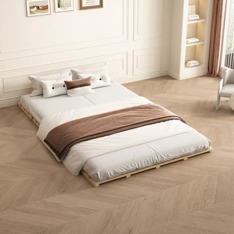 LOBOTOU Queen Size Foldable Wood Bed Slats, Breathable Wooden Mattress Support Base, Japanese Tatami Floor Bed Frame for Guest Bedroom, Easy to Store (Queen (U.S. Standard)) LOBOTOU