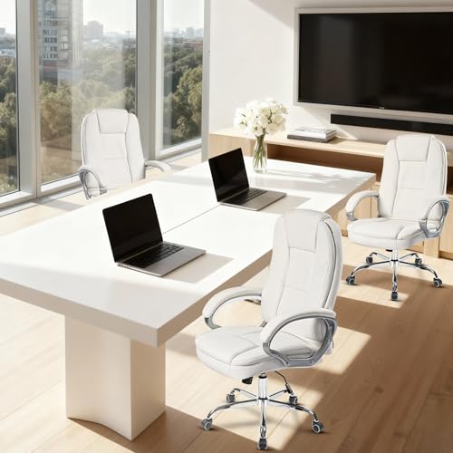 NEO CHAIR Office Desk Ergonomic Gaming Chair High Back Adjustable Computer Chair with Wheels and Lumbar Support Comfy Leather Executive Swivel (White) NEO CHAIR