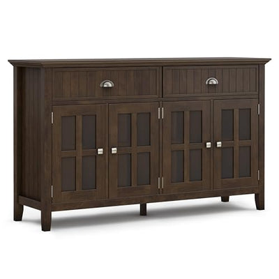 SIMPLIHOME Acadian SOLID WOOD and Pine Rectangle Transitional Large Sideboard Buffet for The Dining Room and Kitchen, 60 inch, Brunette Brown