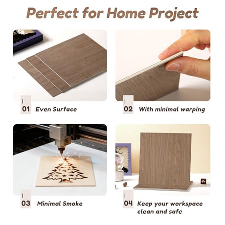 6 Pack Walnut Wood Sheets, 12 x 12 x 1/8 Inch Basswood + Walnut + Birch, Wood for Laser Cutting and Engraving, 3mm Plywood for Laser Cutting, Wood for Crafts, Laser Engraving Blanks, Unfinished Wood lilLittle